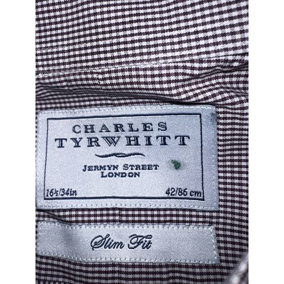Charles Tyrwhitt Shirt Size 16.5/34 Burgundy Check Jermyn Street London Slim - Picture 7 of 16